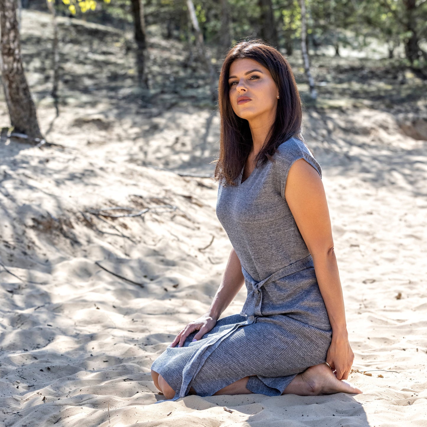 Linen thin knit dress Breeze - gray