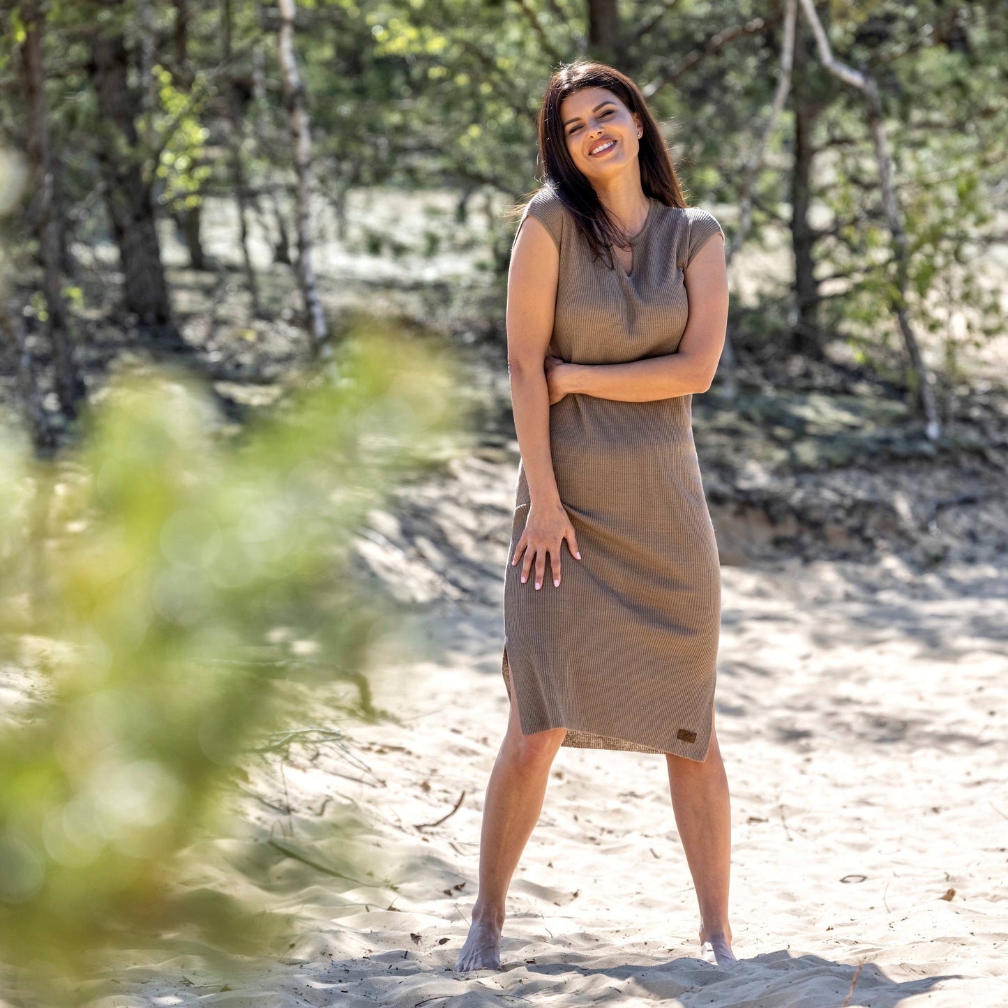 Linen thin knit dress Breeze - nude