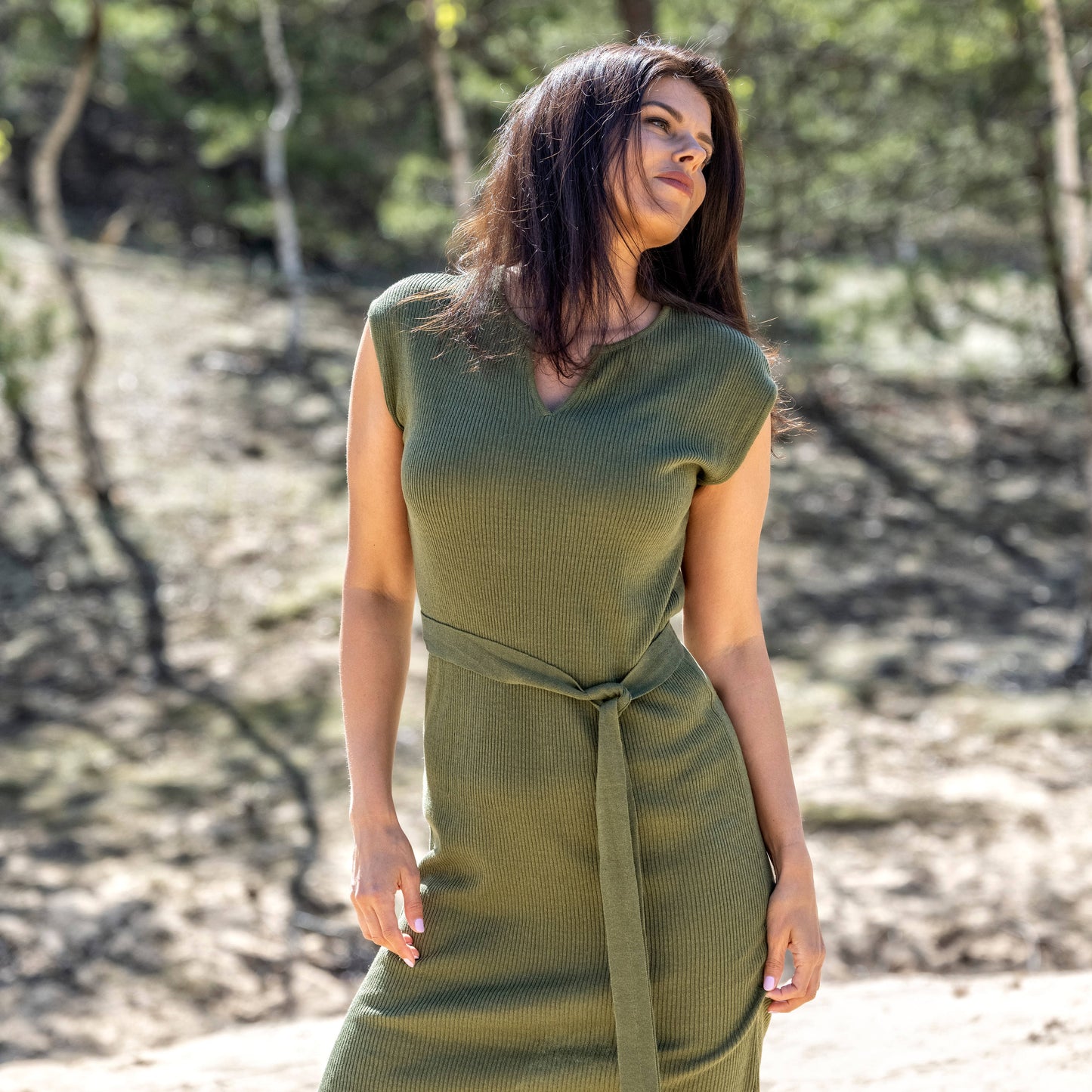 Linen thin knit dress Breeze - moss