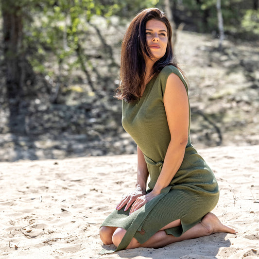 Linen thin knit dress Breeze - moss