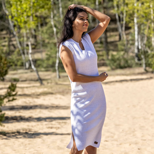 Linen thin knit dress Breeze - white