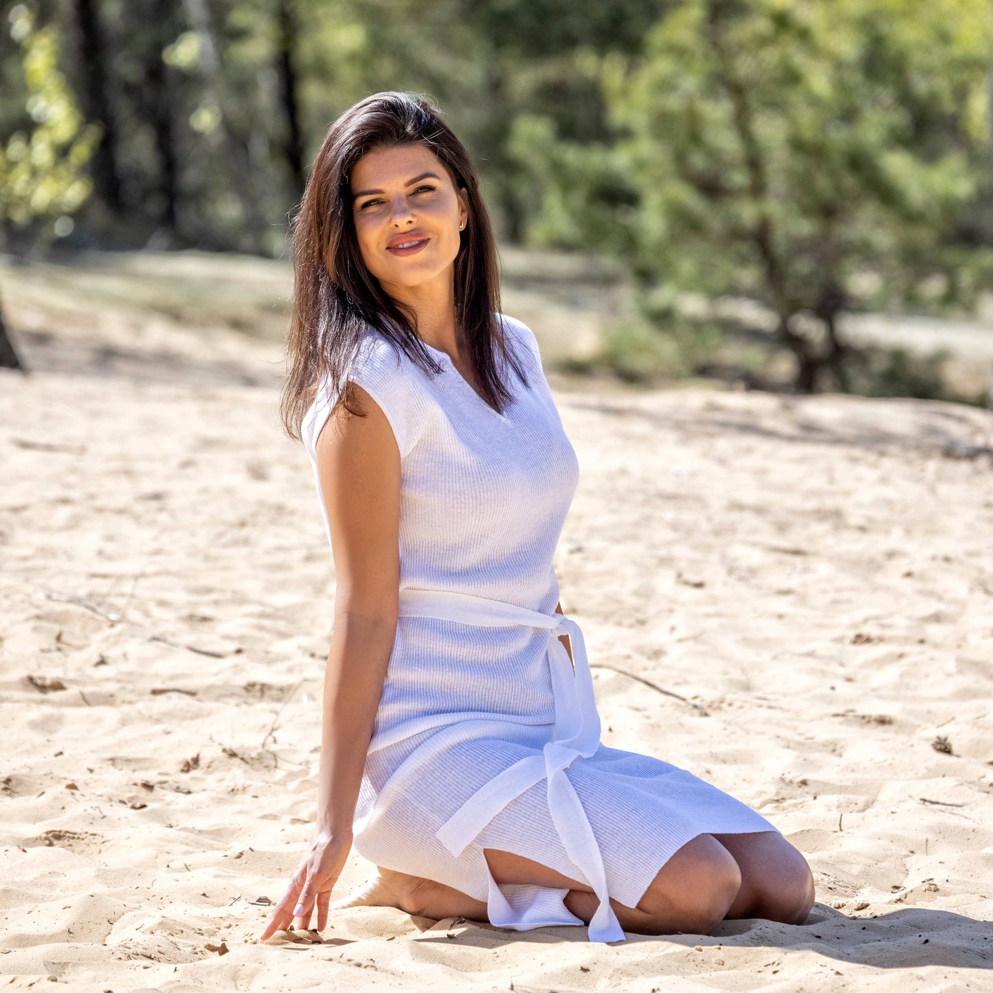 Linen thin knit dress Breeze - white