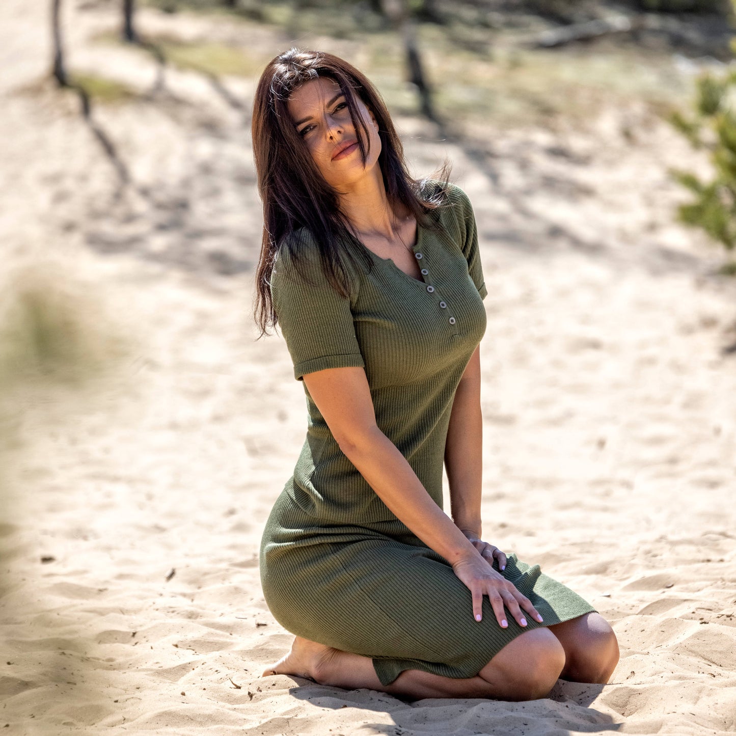 Linen thin t-shirt and pencil skirt Emily - moss THE SET