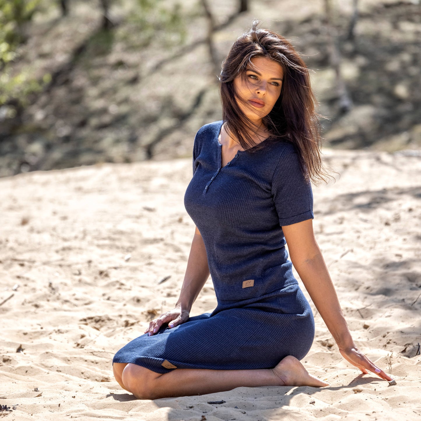 Linen thin t-shirt and pencil skirt Emily - dark blue THE SET