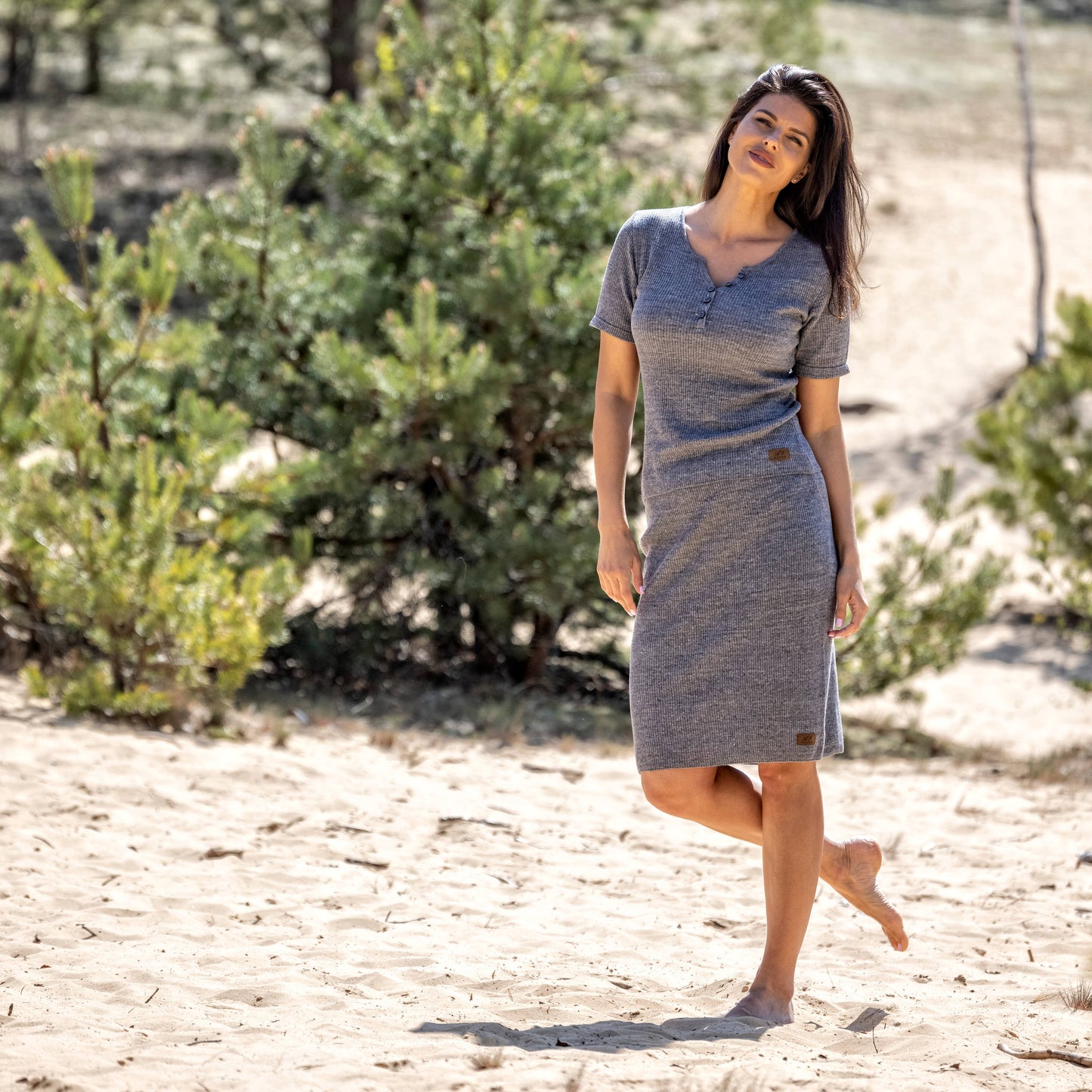 Linen thin t-shirt and pencil skirt Emily - gray THE SET