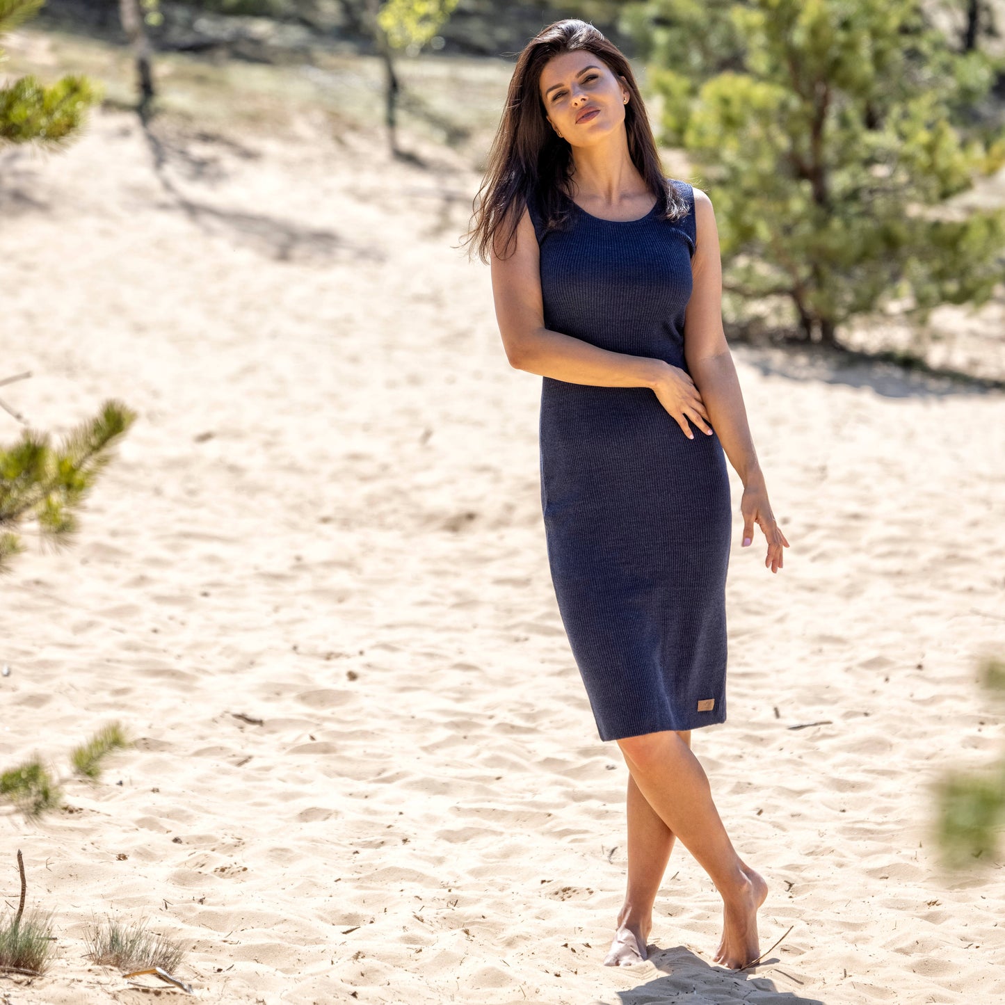 Linen thin knit dress PEARL - dark blue