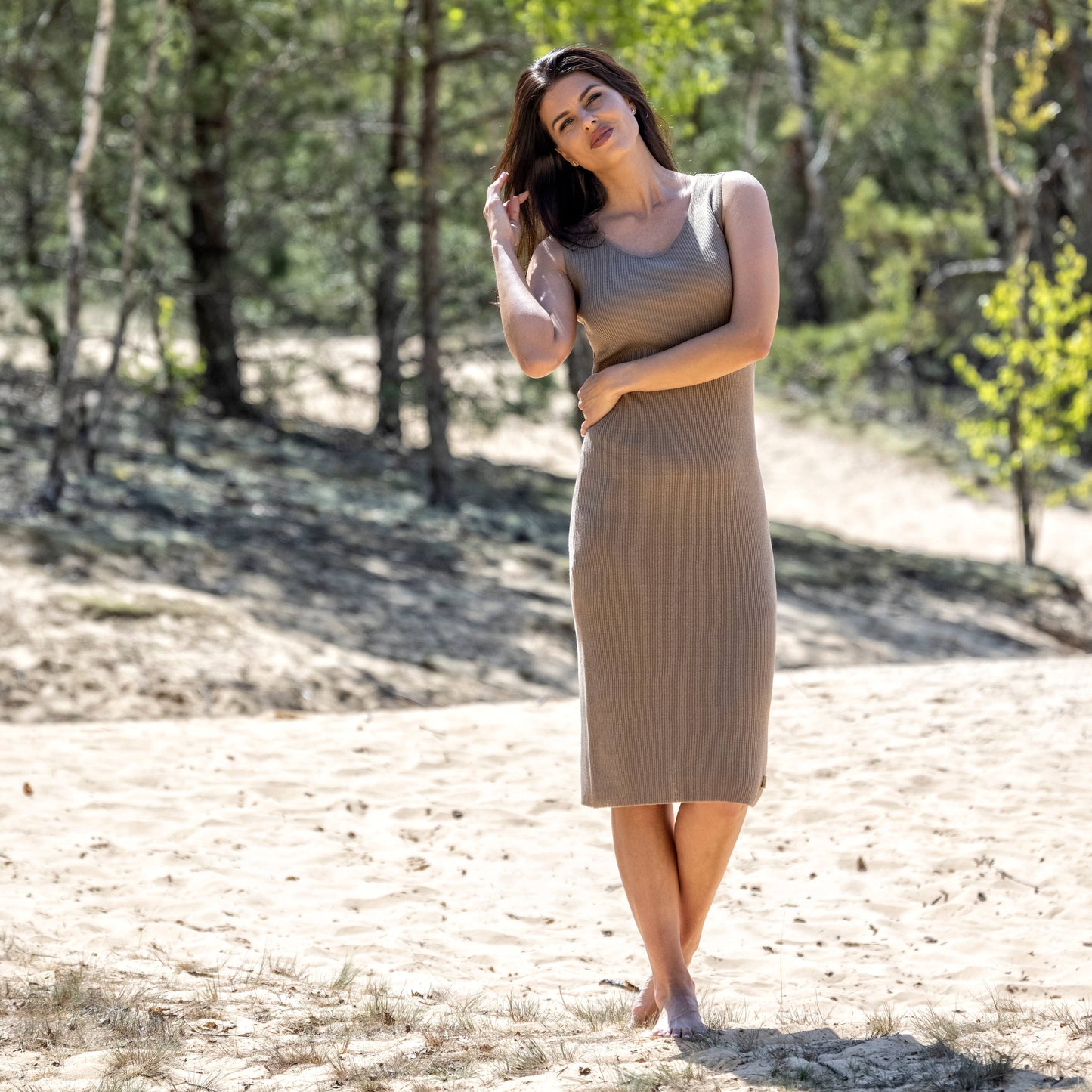Linen thin knit dress PEARL - nude