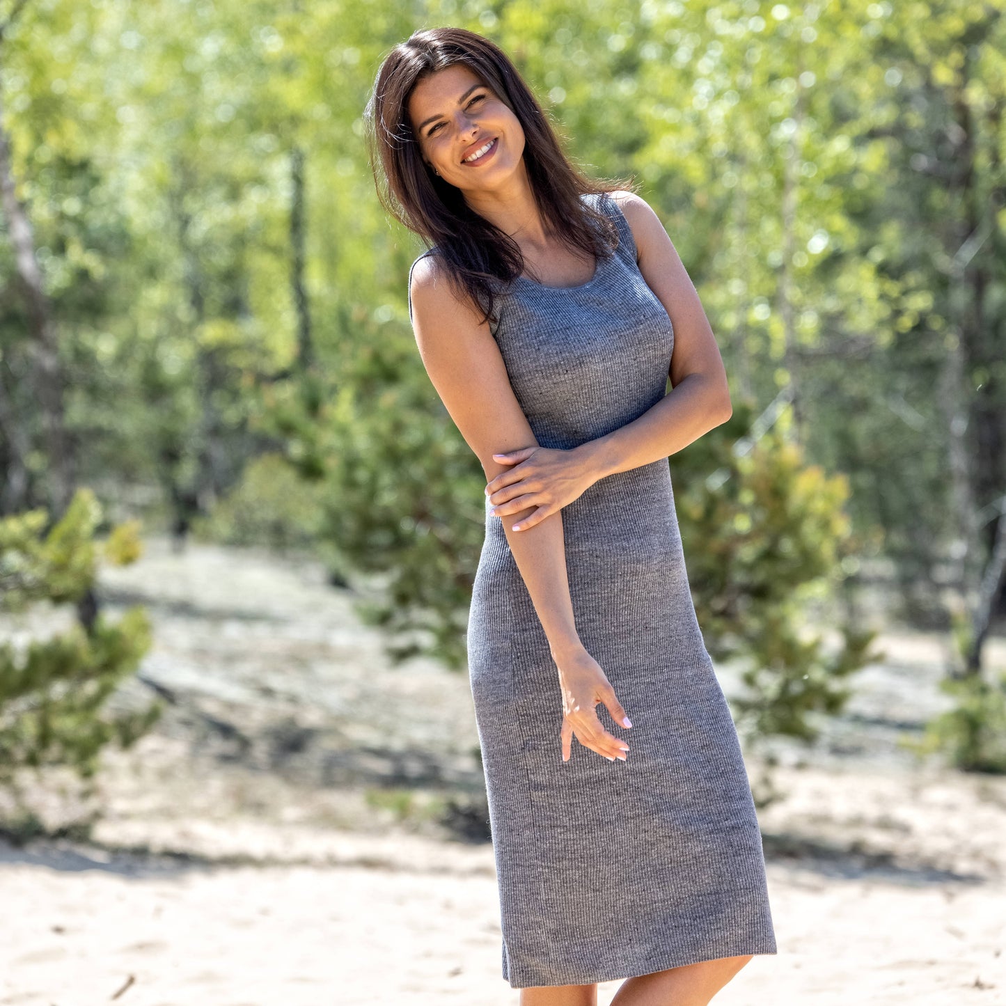 Linen thin knit dress PEARL - gray