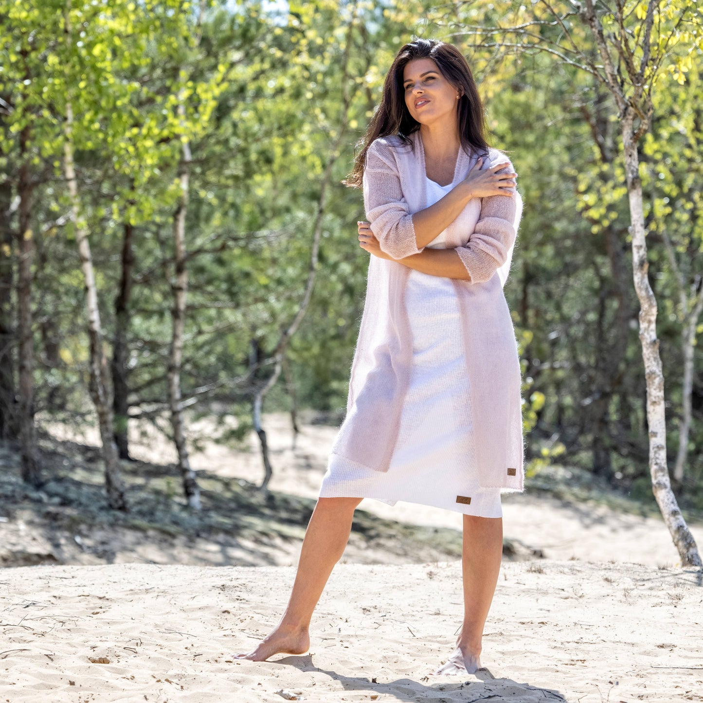 Knit lightweight mohair long cardigan Wind - dusty rose