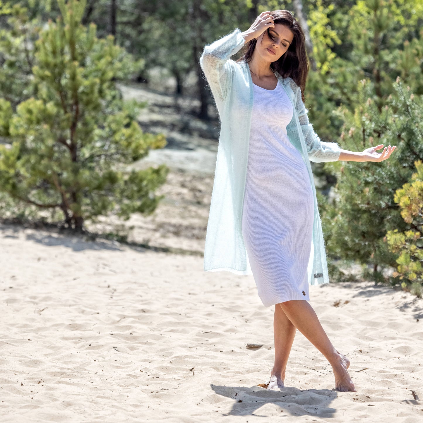 Knit lightweight mohair long cardigan Wind - mint