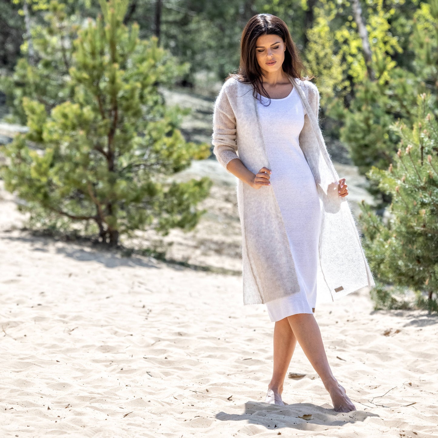 Knit lightweight mohair long cardigan Wind - beige