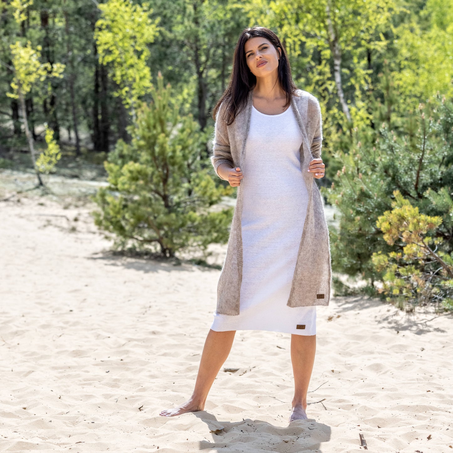 Knit lightweight mohair long cardigan Wind - cocoa