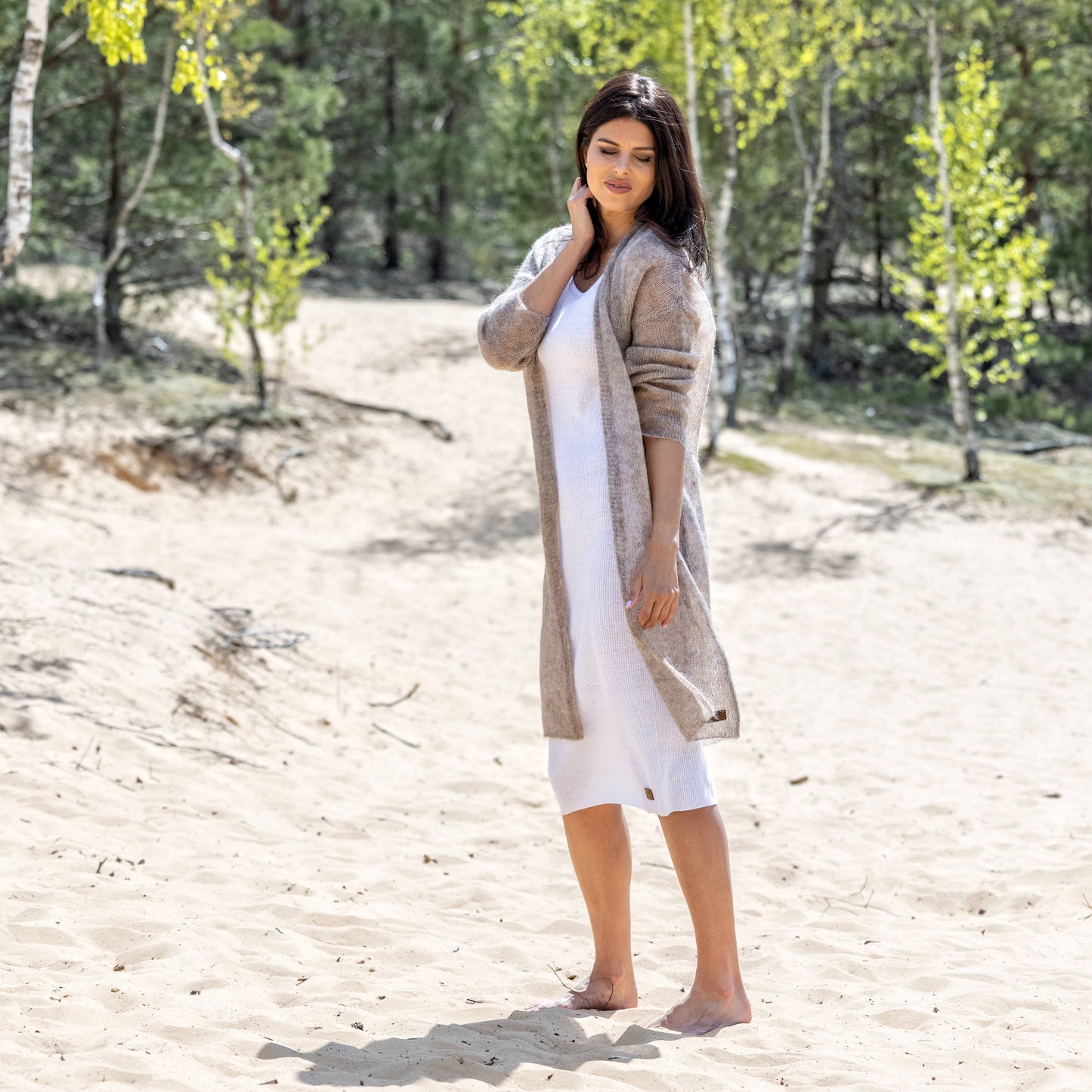 Knit lightweight mohair long cardigan Wind - cocoa