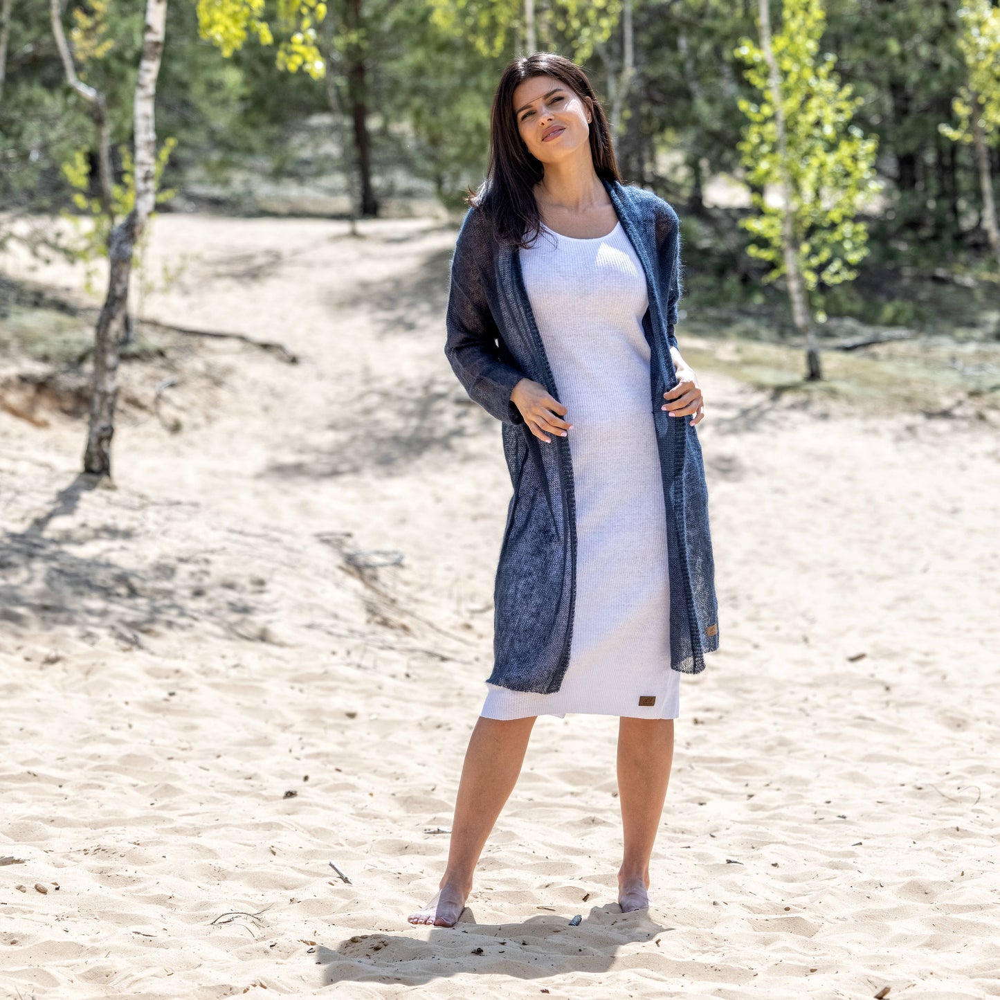 Knit lightweight mohair long cardigan Wind - dark blue