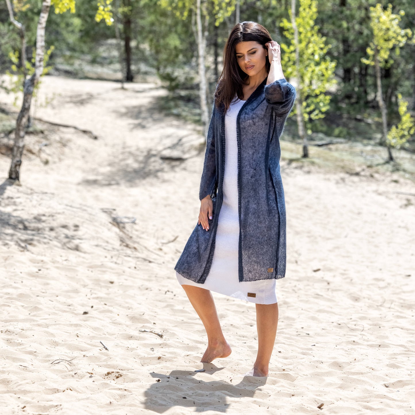 Knit lightweight mohair long cardigan Wind - dark blue