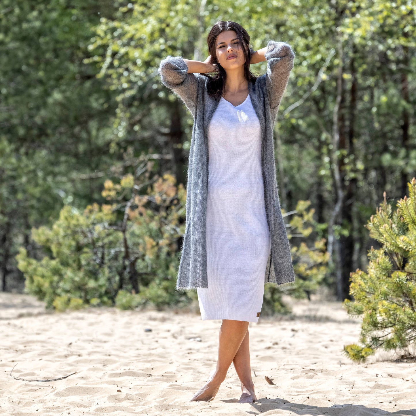Knit lightweight mohair long cardigan Wind - darker gray