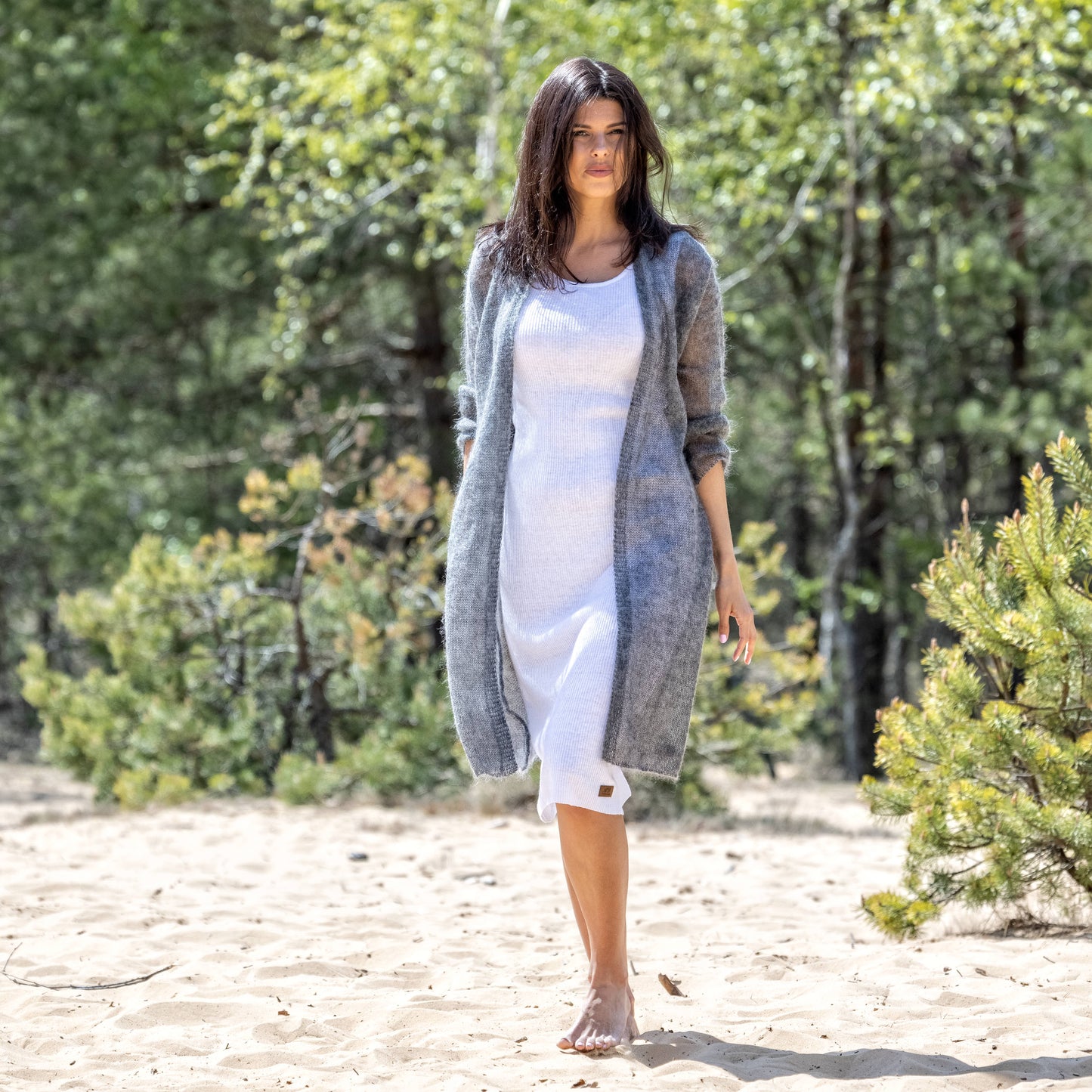 Knit lightweight mohair long cardigan Wind - darker gray