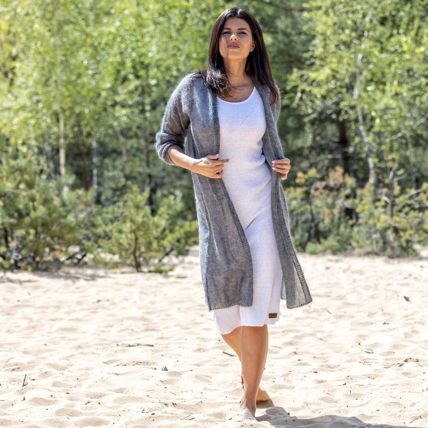 Knit lightweight mohair long cardigan Wind - darker gray