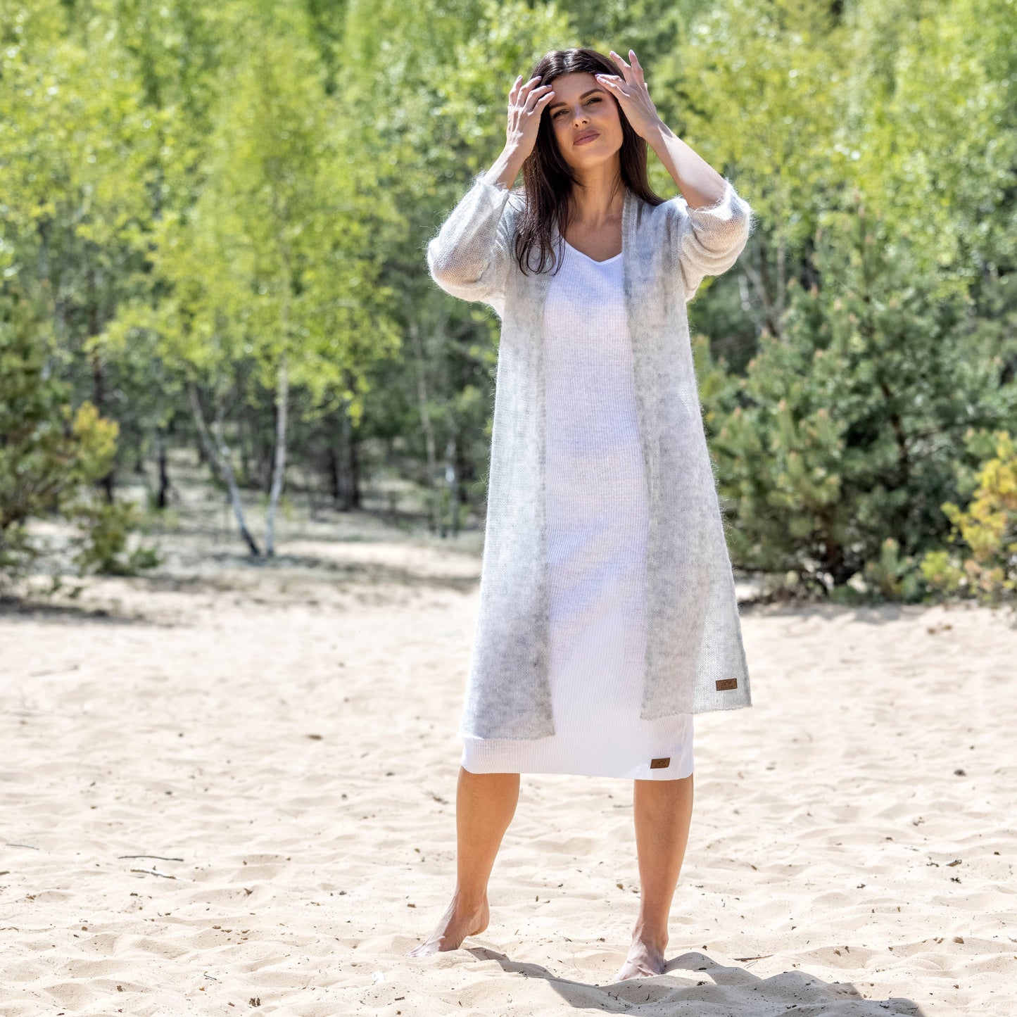 Knit lightweight mohair long cardigan Wind - light gray