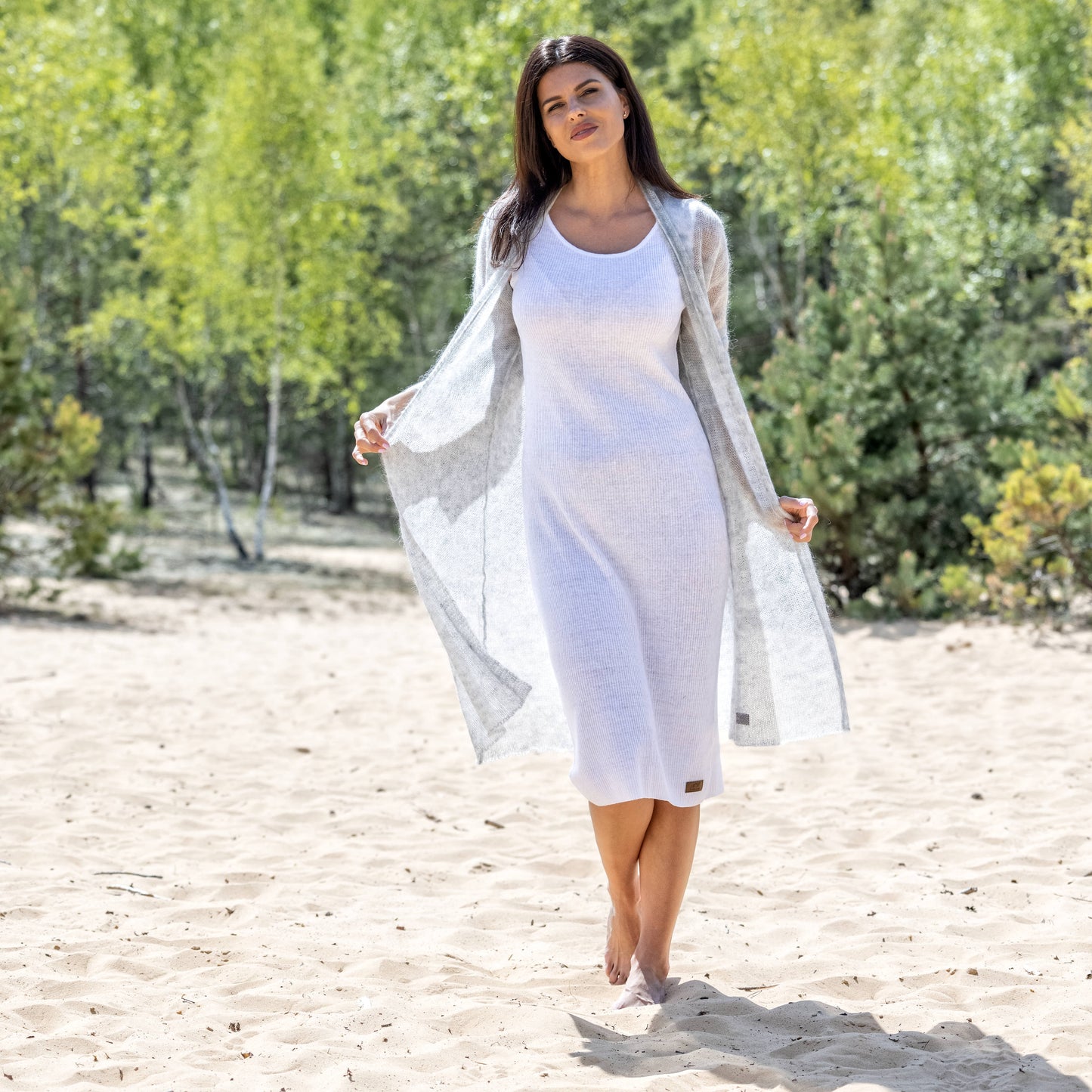 Knit lightweight mohair long cardigan Wind - light gray