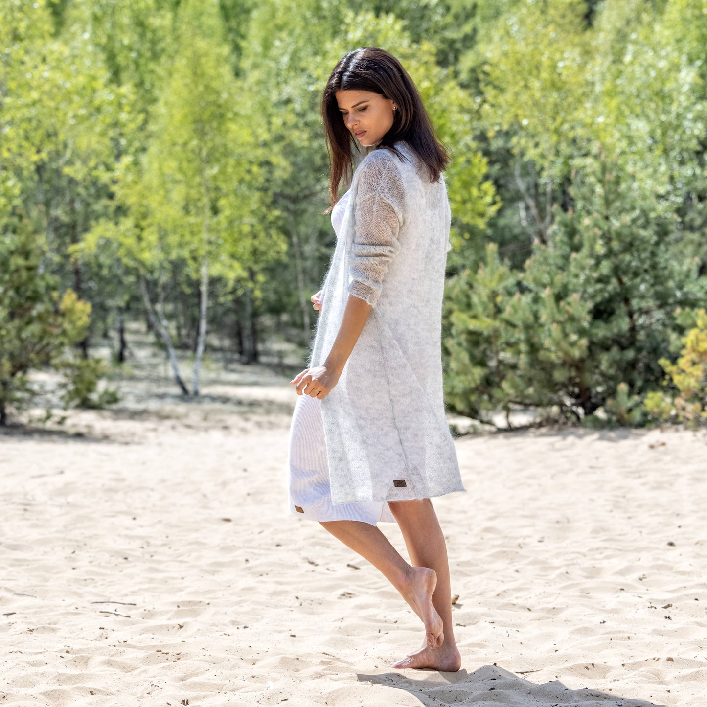 Knit lightweight mohair long cardigan Wind - light gray