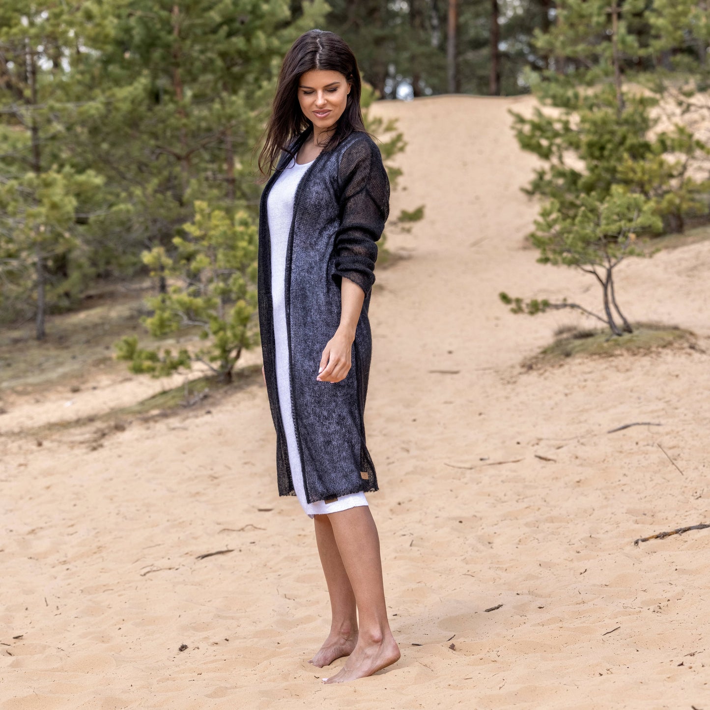 Knit lightweight mohair long cardigan Wind - black