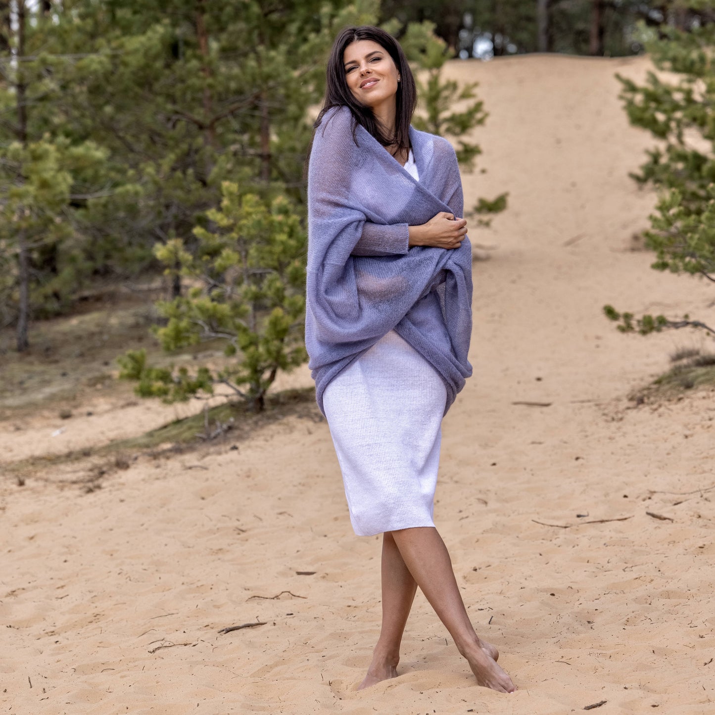 Knit lightweight mohair long cardigan wrap WRAPER - mauve