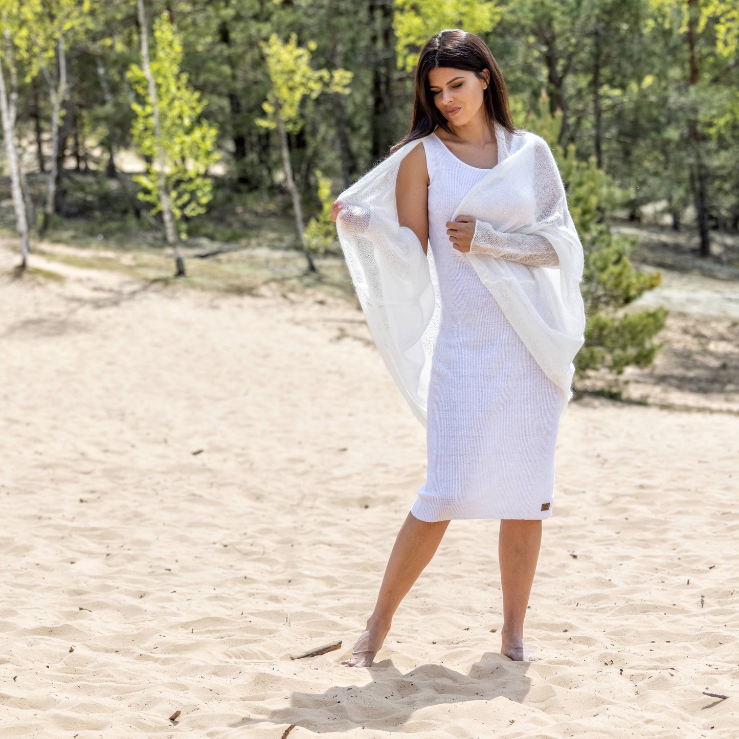 Wedding knitted shrug wrap - white