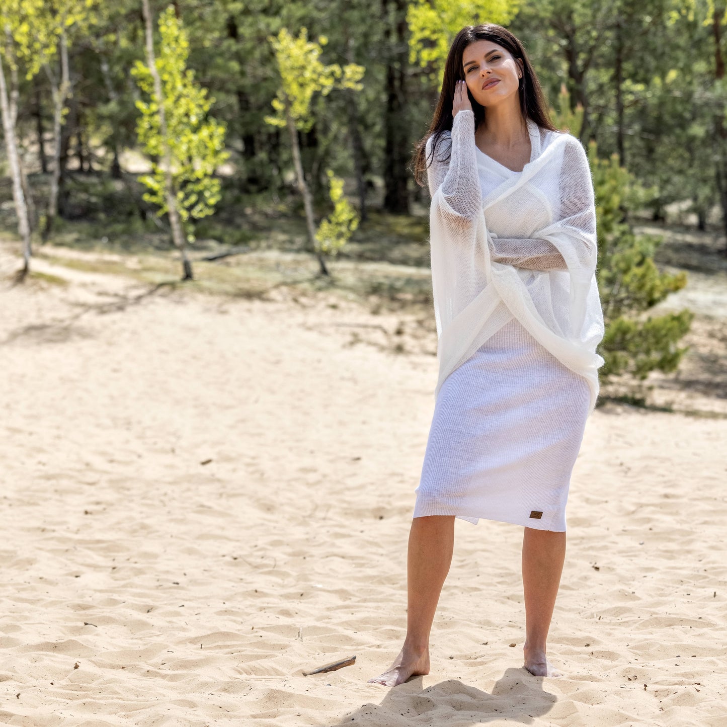 Wedding knitted shrug wrap - white