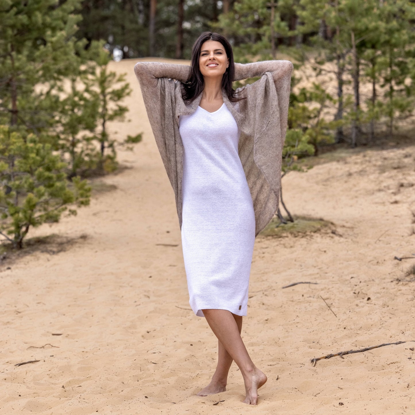 Knit lightweight mohair long cardigan wrap WRAPER - cocoa