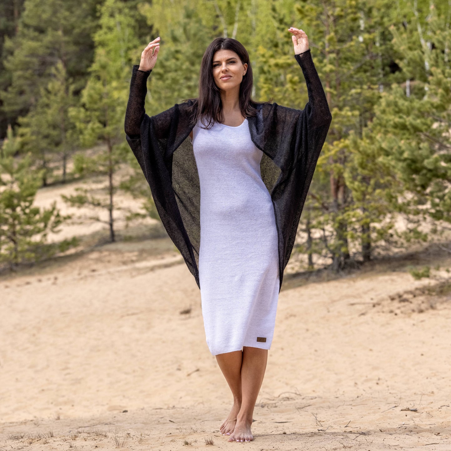 Wedding knitted shrug wrap - black