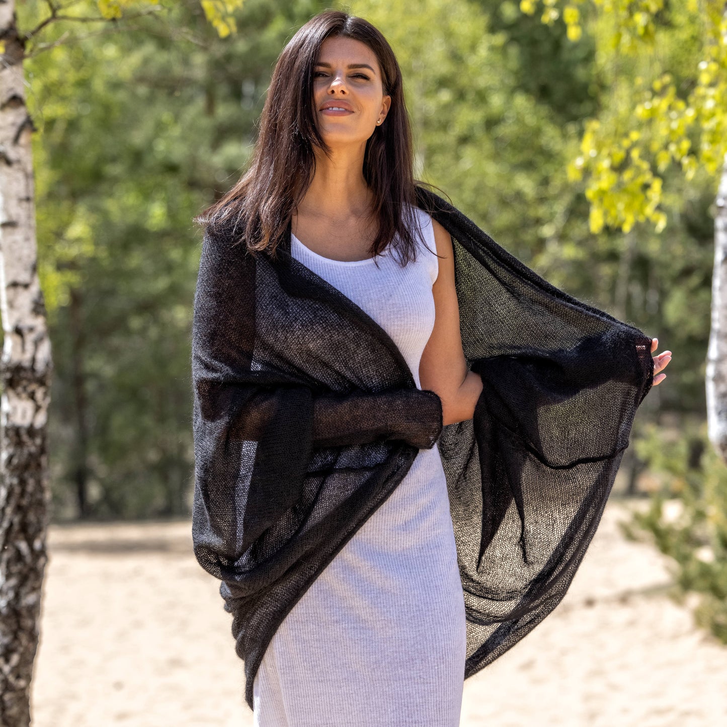 Wedding knitted shrug wrap - black