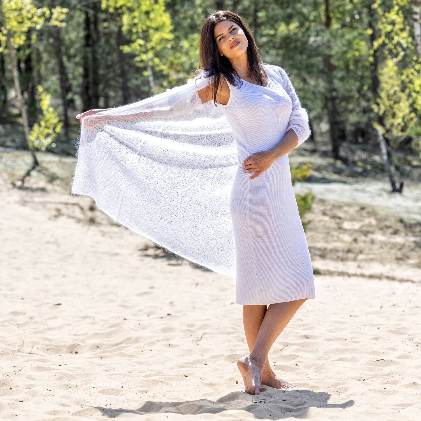 Knit lightweight mohair long cardigan Wind - white