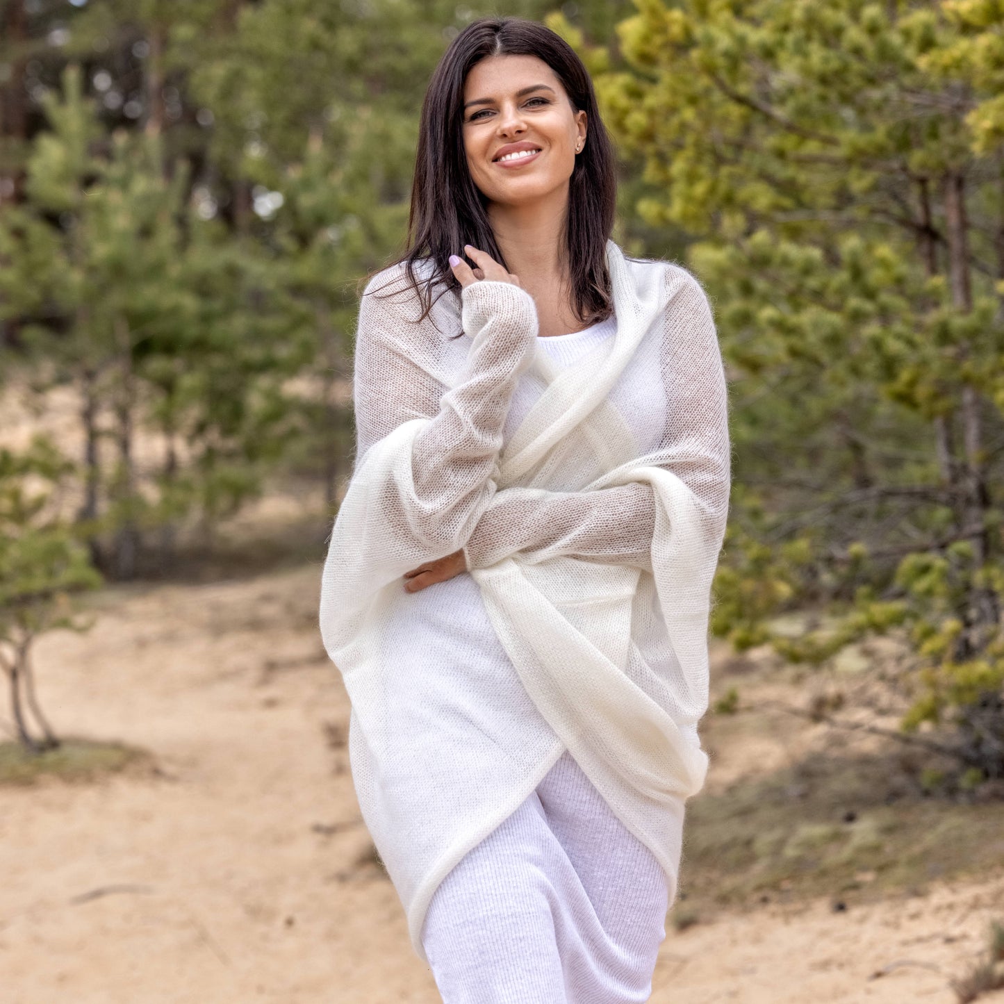 Wedding knitted shrug wrap - ivory