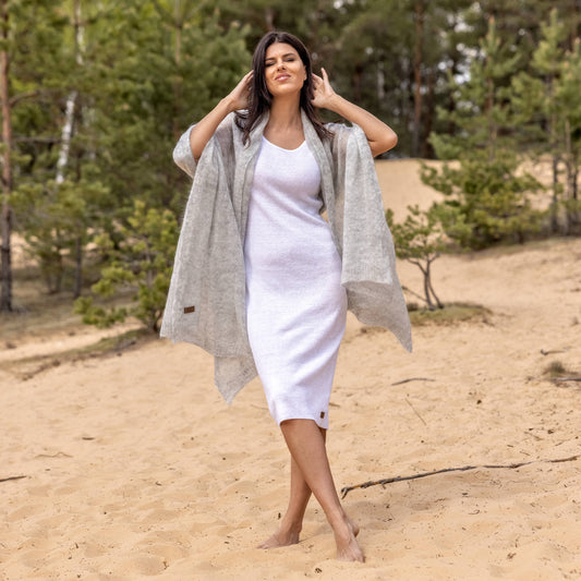 Feast Gala Wedding cape wrap shrug shawl knit from kid mohair - light gray