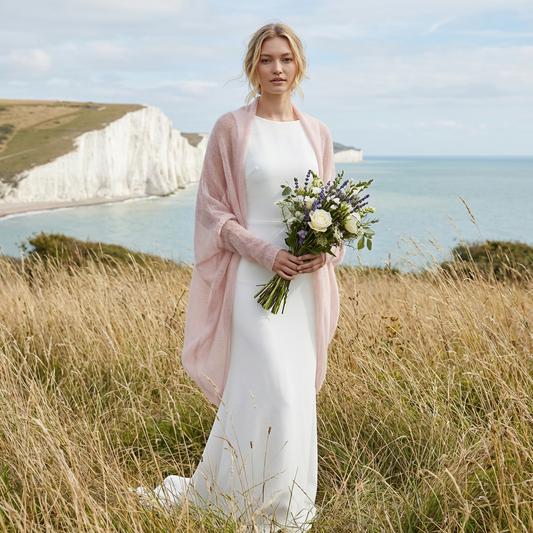 châle tricoté pour mariage - rose poudré