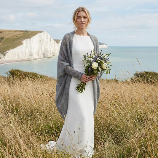 châle tricoté de mariage - gris