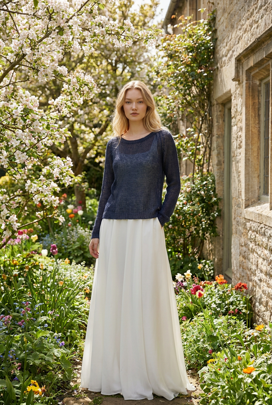 Pull de mariée en mohair Adele - bleu avec des nuances de gris