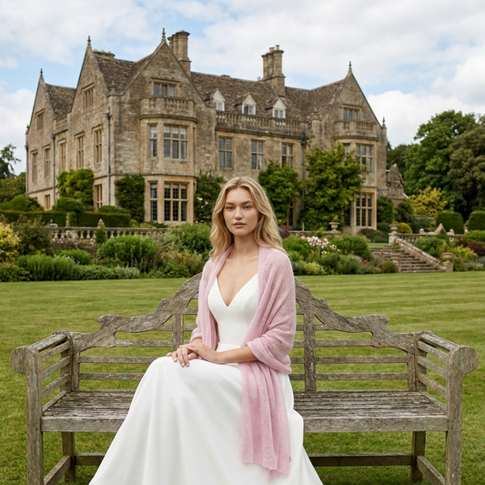 Cape de mariée en maille mohair rose, châle/écharpe