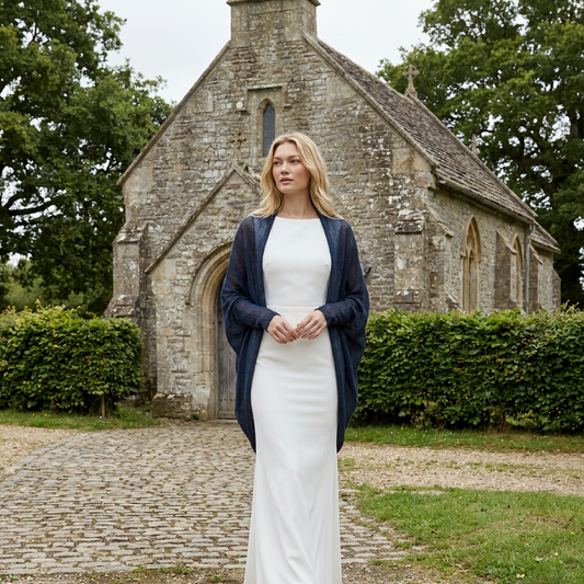 châle tricoté de mariage - bleu foncé