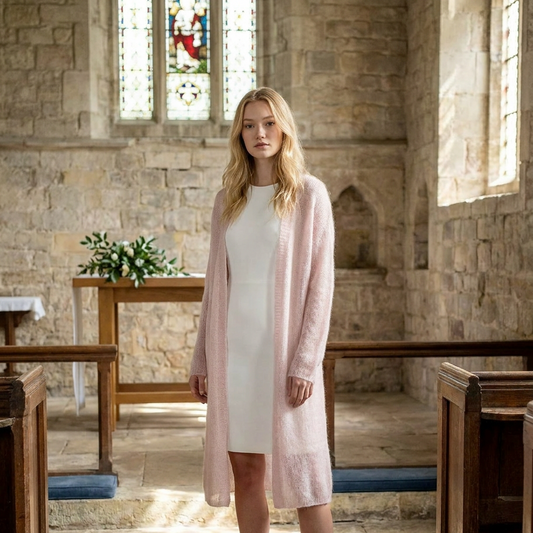 Gilet de mariage en mohair tricoté Wind - rose poudré