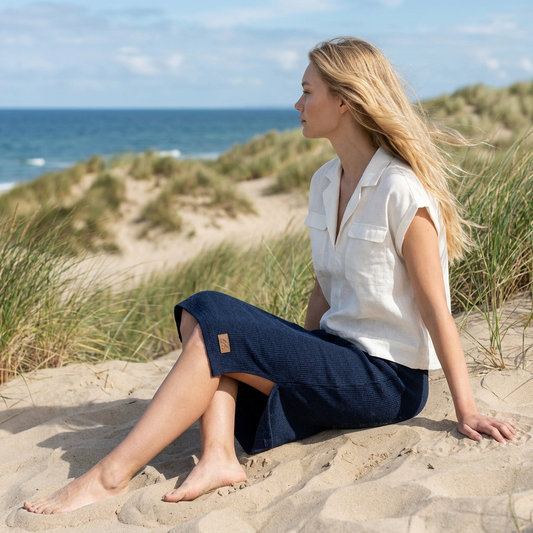 Linen thin skirt pencil Emily - dark blue