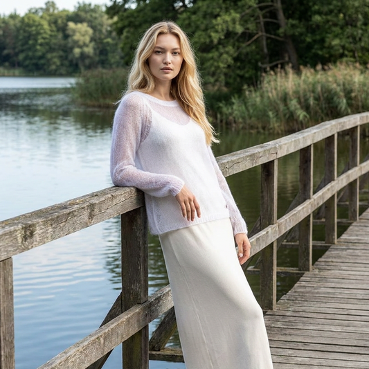 Megztas lengvas moherio megztinis Adele - baltas