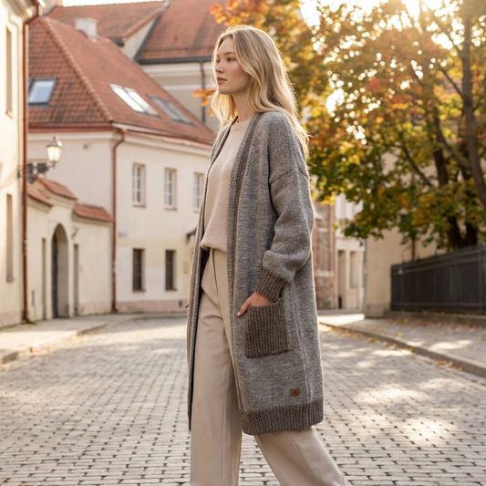 NATHALIE oversized two-tone knit alpaca cardigan, cocoa — By AGdesign