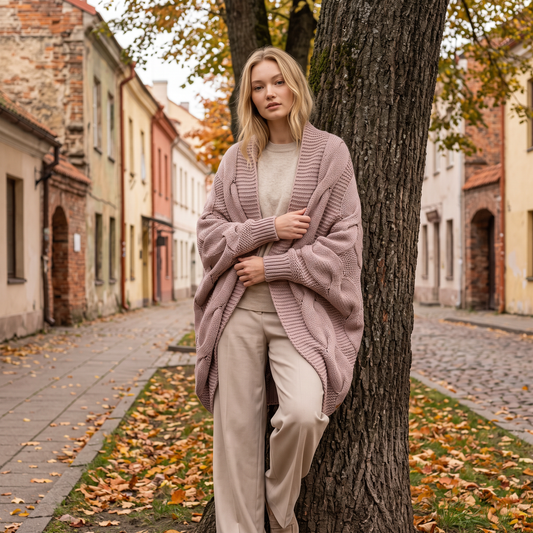 KNOTTY oversized cable knit alpaca cardigan, dusty rose — By AGdesign
