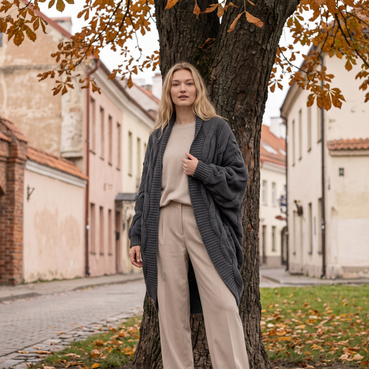 KNOTTY oversized cable knit alpaca cardigan, gray — By AGdesign