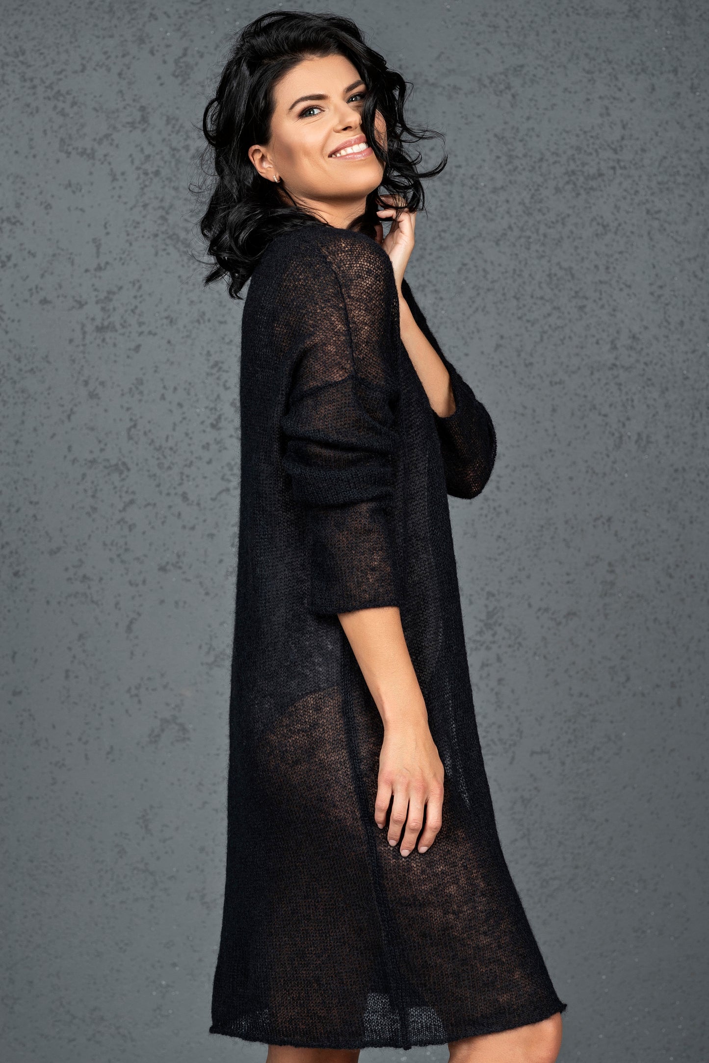 Knit lightweight mohair long cardigan Wind - black