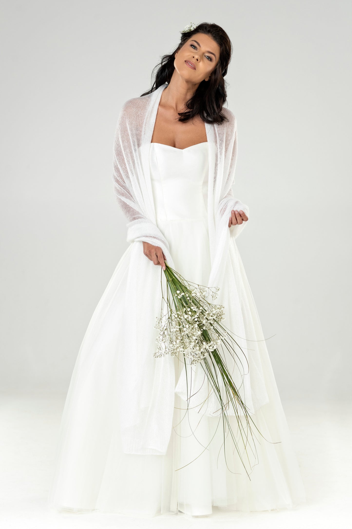 Wedding bridal cape wrap shrug shawl knit from kid mohair - white