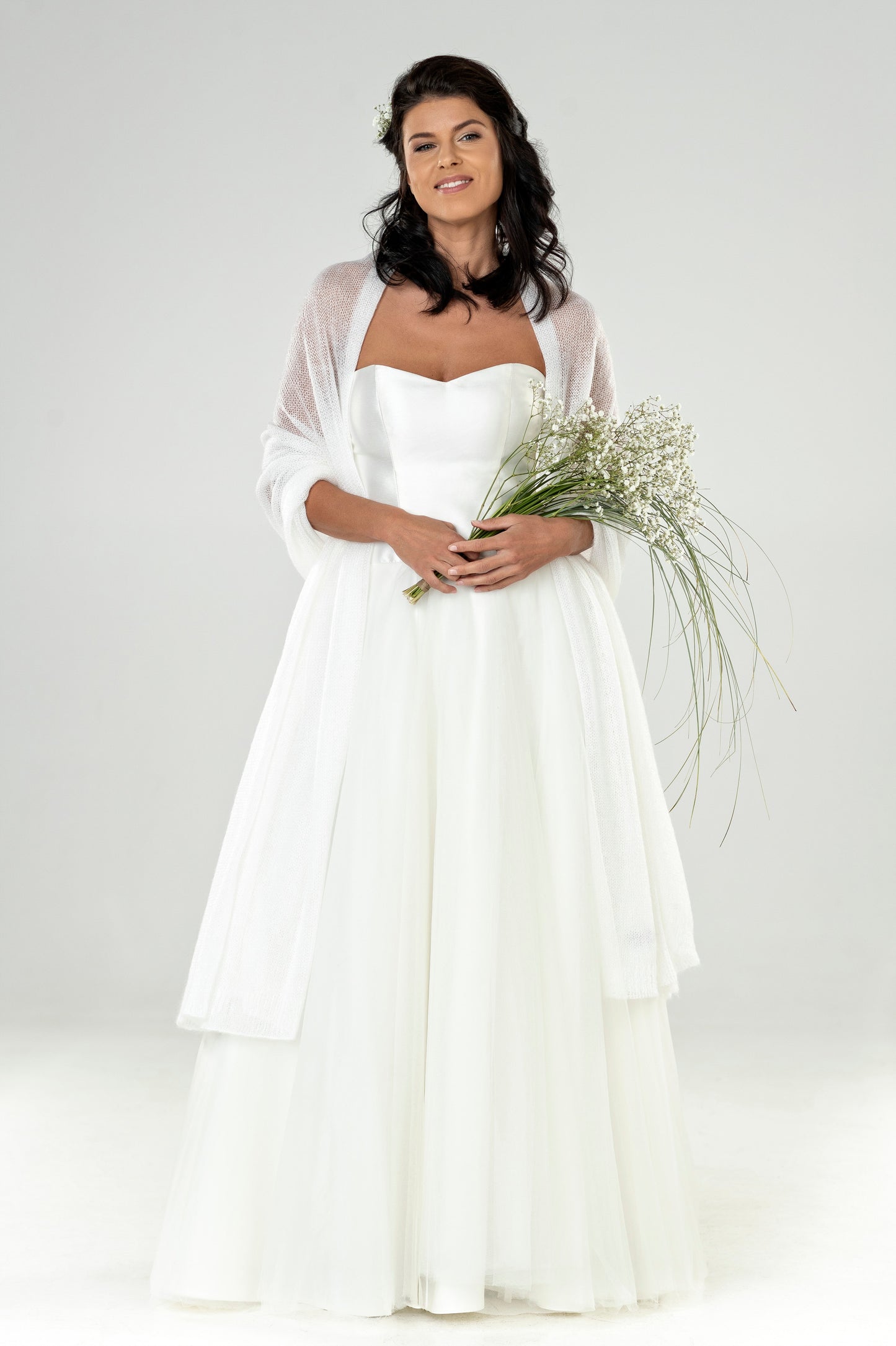 Wedding bridal cape wrap shrug shawl knit from kid mohair - white