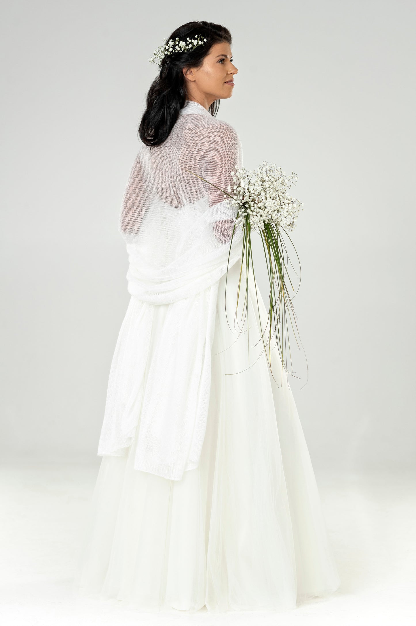 Wedding bridal cape wrap shrug shawl knit from kid mohair - white